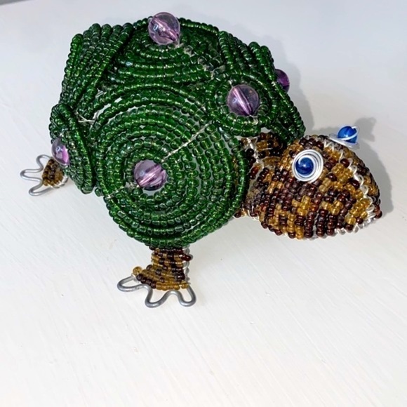 Beadworx Beaded Turtle Purple Accents Blue Eyes Decor Art Piece Gift Vintage - Picture 3 of 16